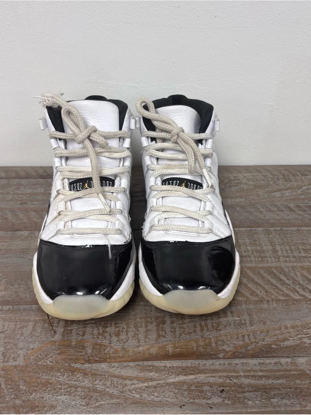 Jordan 11 Retro Gratitude Leather Patent Sneaker in Black/White